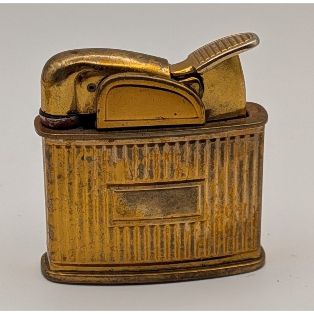 Evans Pocket Lighter Unisex OS Gold Tone Fair Ribbed Art Deco Vintage Lift Arm
